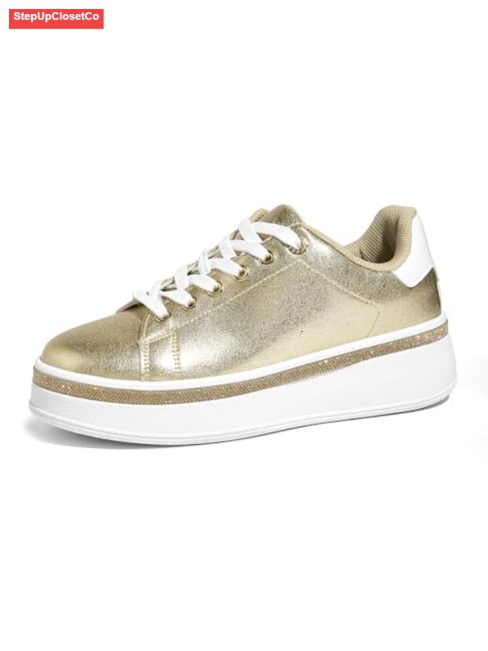 Women's Glitter Platform Sneakers, Sparkly Rhinestone Streetwear Shoes, 2-Inch